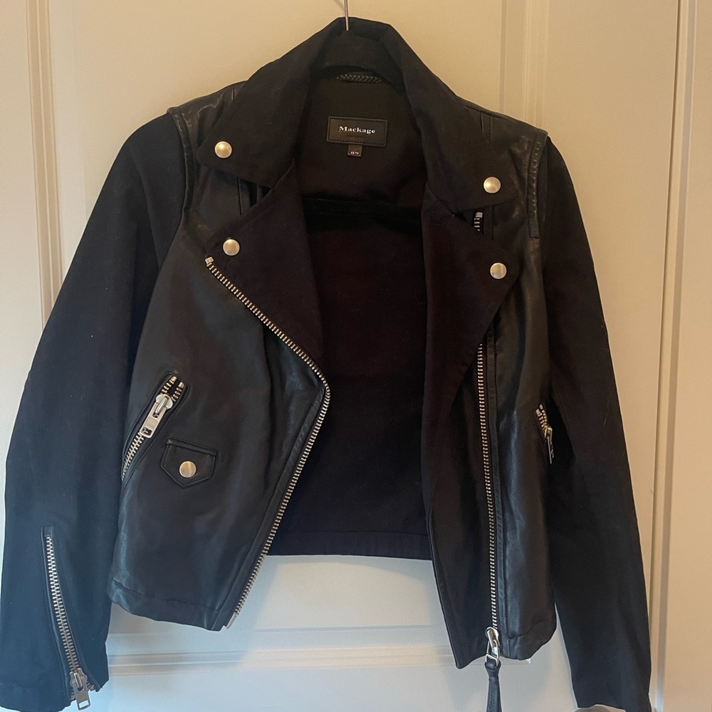 Mackage cotton and leather moto jacket